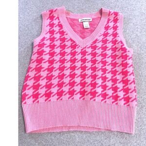 Cotton Emporium Sweater Vest Womens Medium Pink Houndstooth V-Neck Preppy Retro
